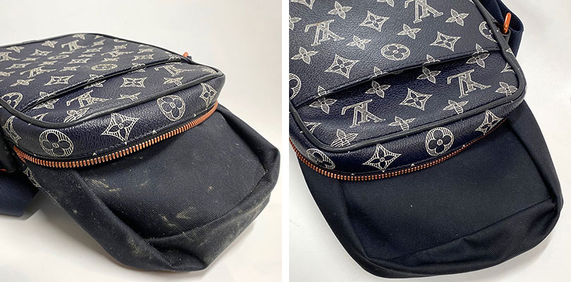 ルイ・ヴィトン ネイビー モノグラム バッグ内側のカビ取り・シミ抜き洗浄事例