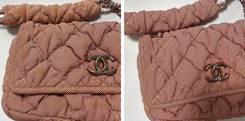 シャネル バブルキルト の事例：クリーニングで黄ばみ、シミを除去