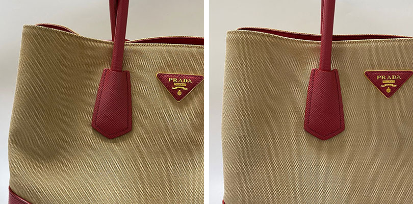 プラダ バッグ クリーニング カビ取り オレンジ色 斑点 異素材コンビ