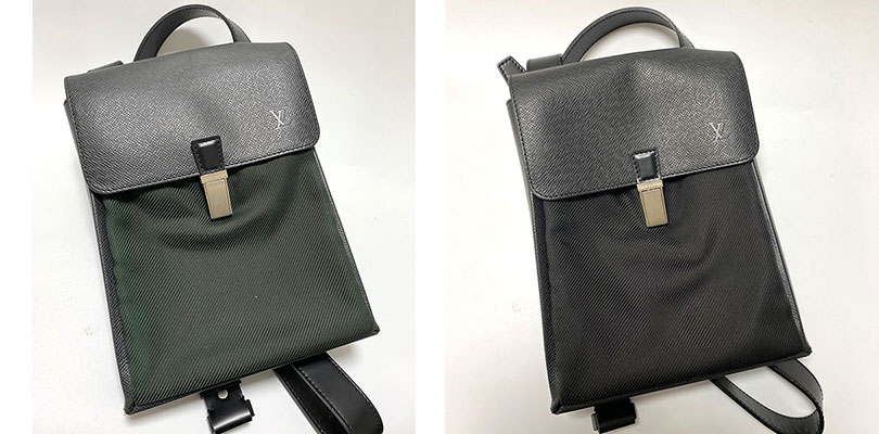 ヴィトン ナイロンの「変色」修理。緑色になったバッグが「黒」に復。クリーニング×染め直しのプロ技。