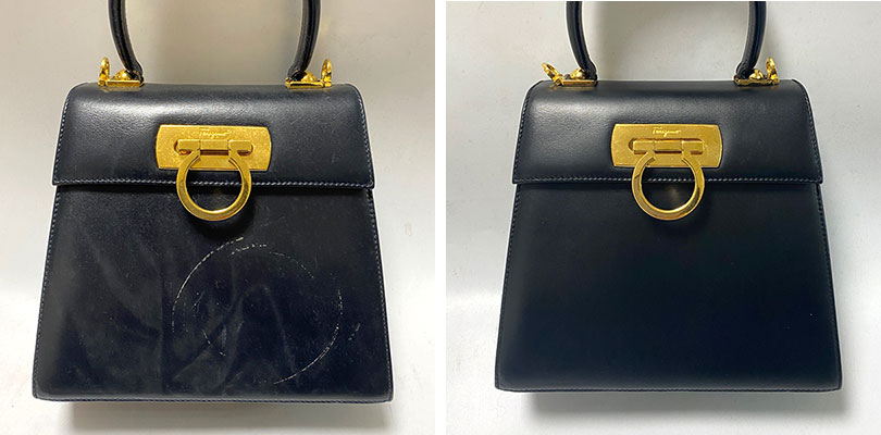 フェラガモ バッグ 修理 カビ 色褪せ 染め直し ビフォーアフター