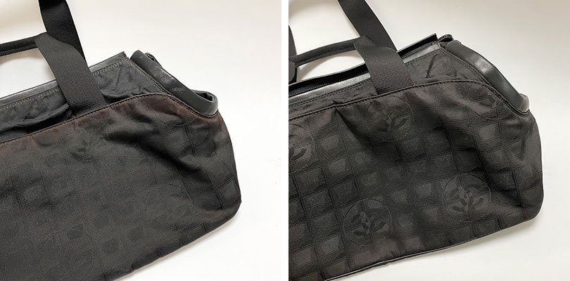 シャネル　トラベルラインの事例：ナイロン生地の赤い変色を染め直しでリペア